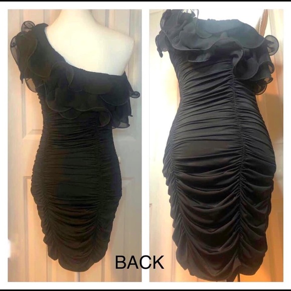 SOLD! Frederick’s of Hollywood -Sexy One-shoulder Ruffle Black Dress - Picture 7 of 10